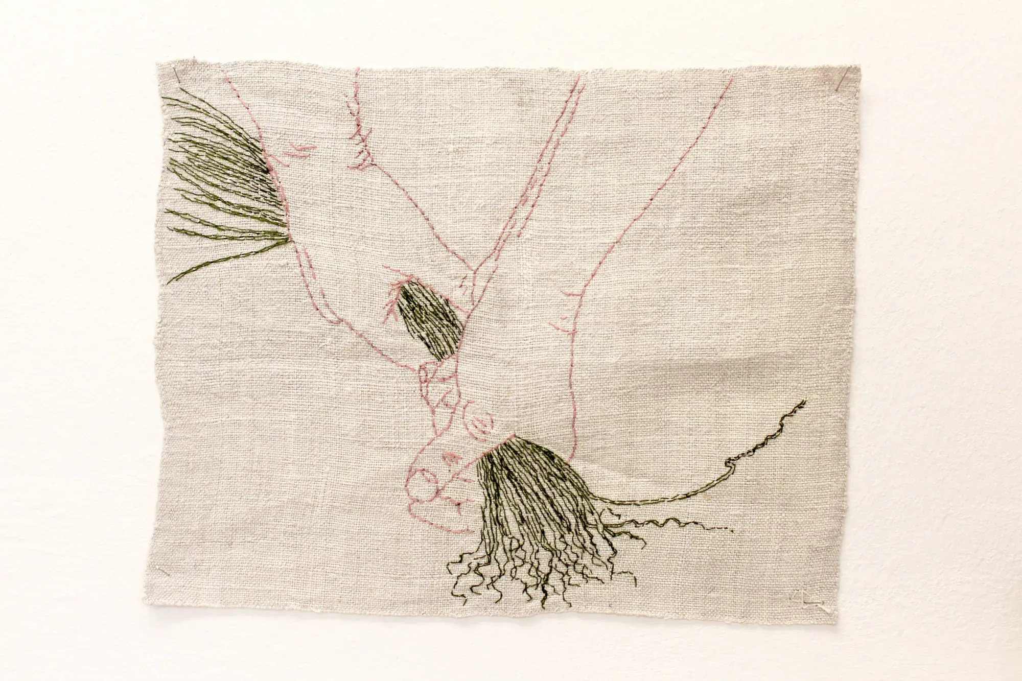 Every Obsession Is a Monster #5 – embroidered drawing on handwoven linen