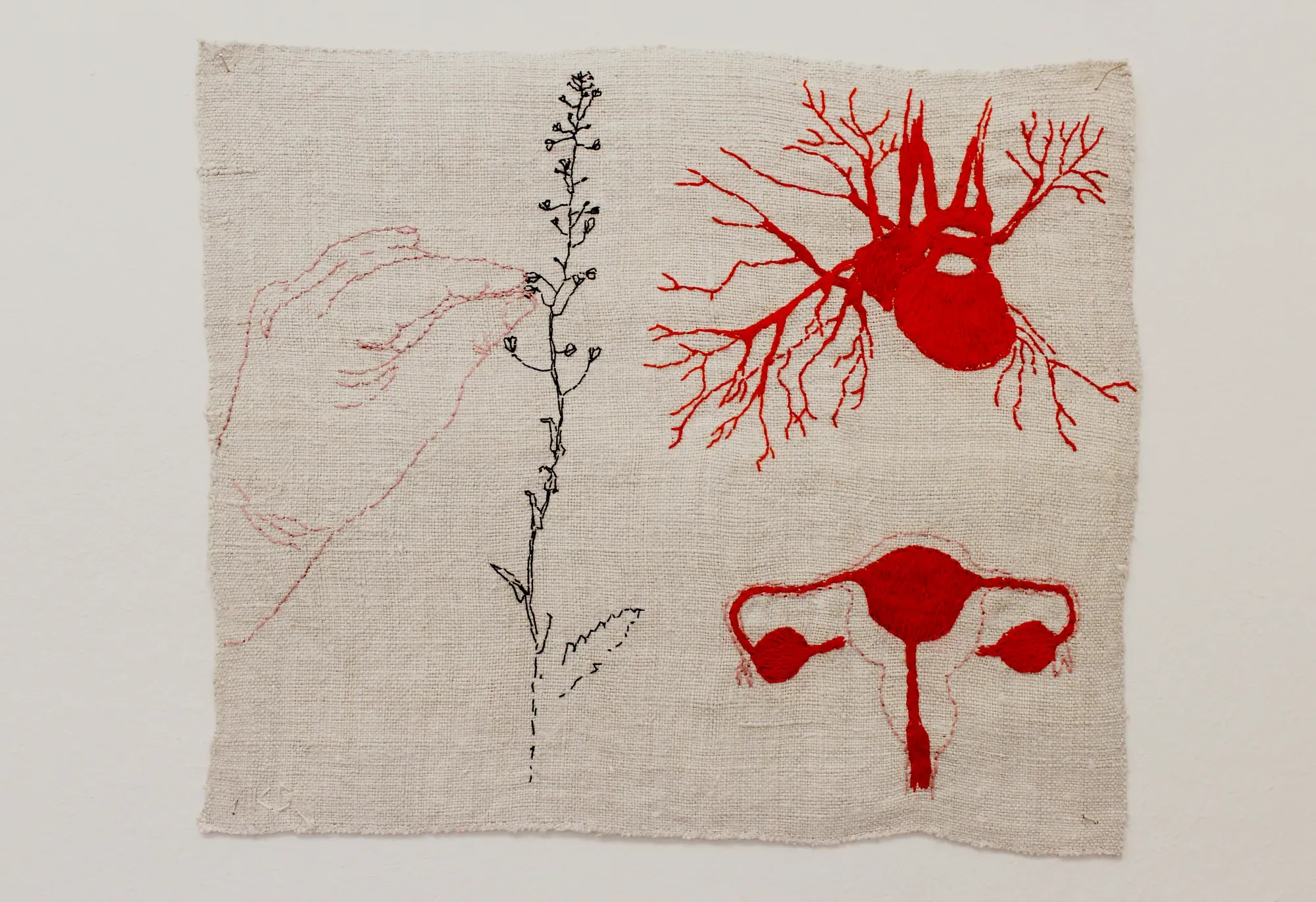Every Obsession Is a Monster #6 – embroidered drawing on handwoven linen