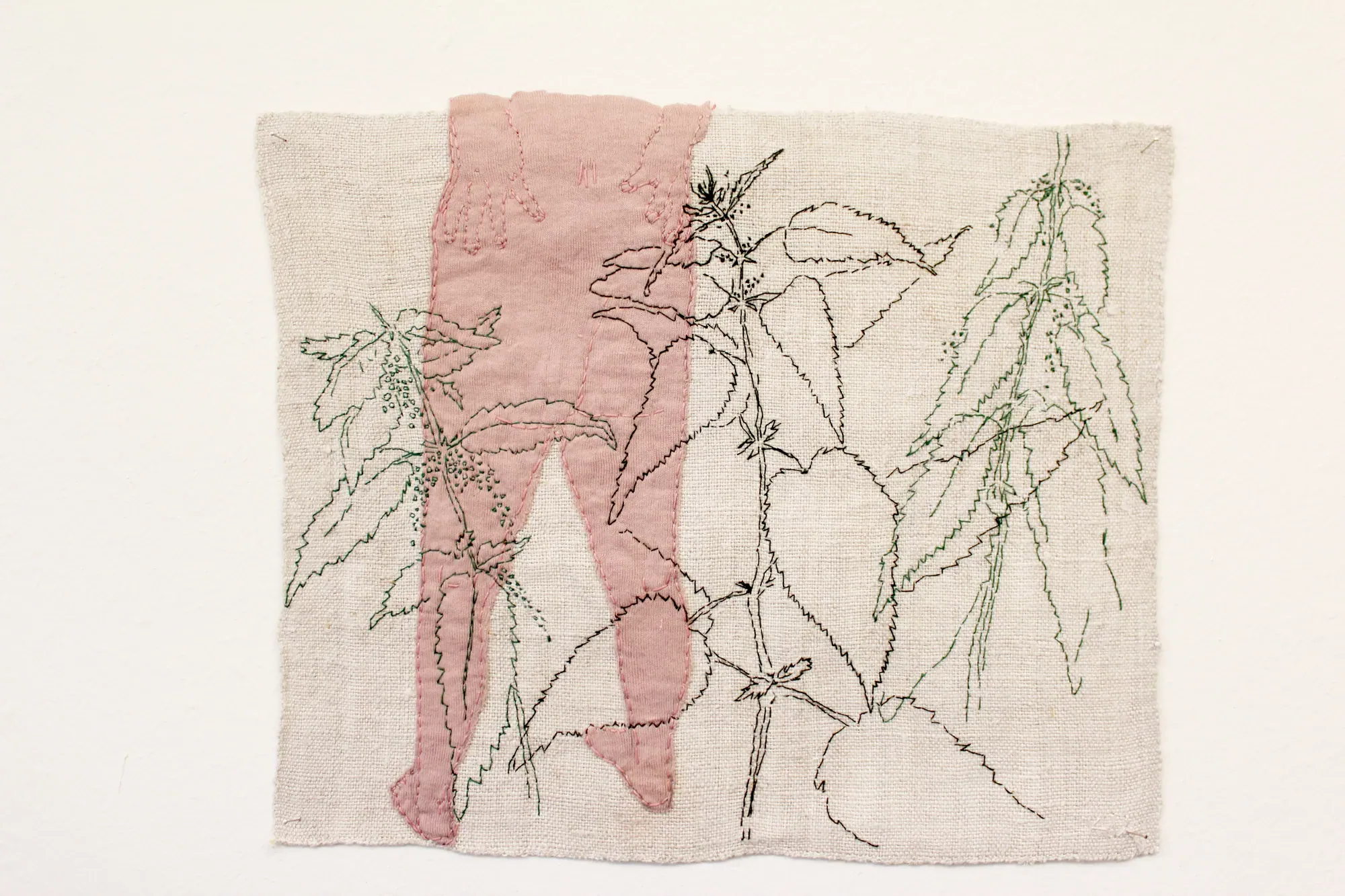 Every Obsession Is a Monster #5 – embroidered drawing on handwoven linen