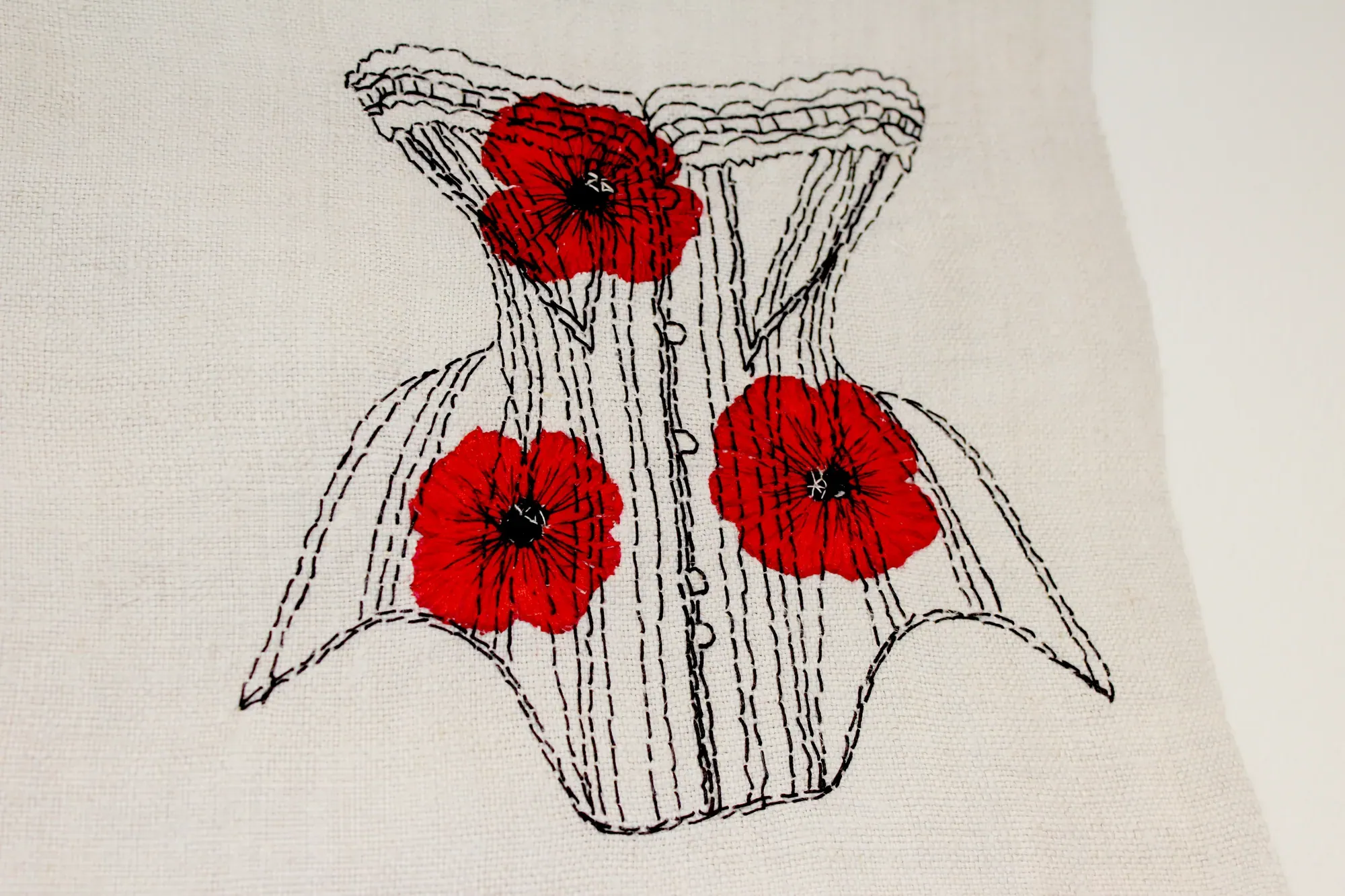 Every Obsession Is a Monster #1 – embroidered drawing on handwoven linen