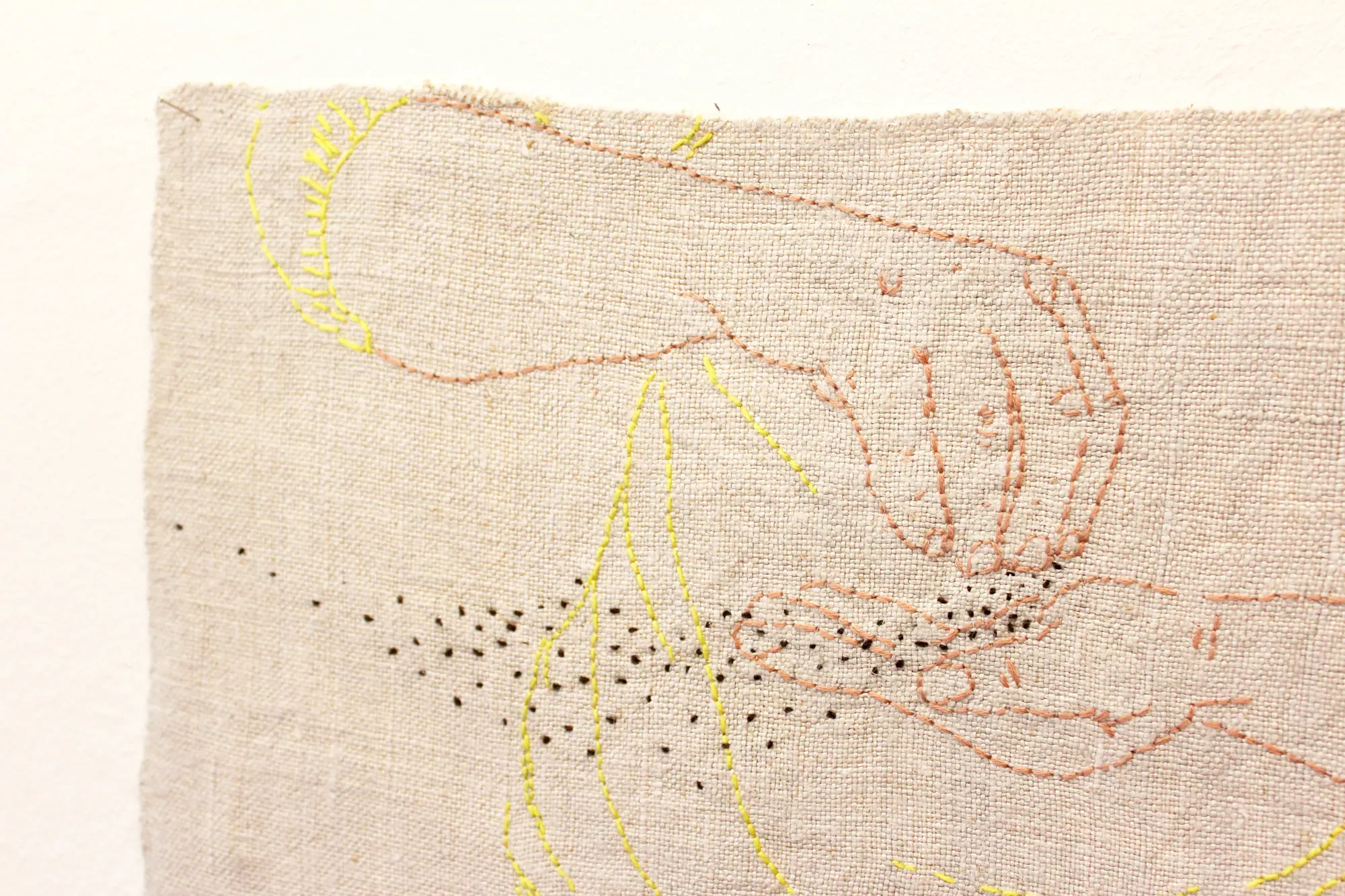 Every Obsession Is a Monster #3 – embroidered drawing on handwoven linen
