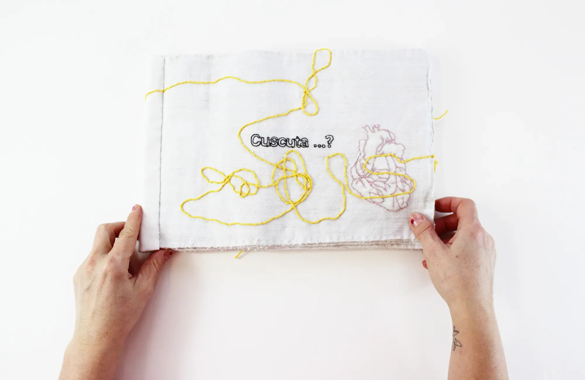 Cuscuta, 2025 – textile book, embroidered on handwoven linen
